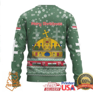 Hungary Christmas Ugly Christmas Sweater with Green Snowflake Pattern Santa Claus Motif