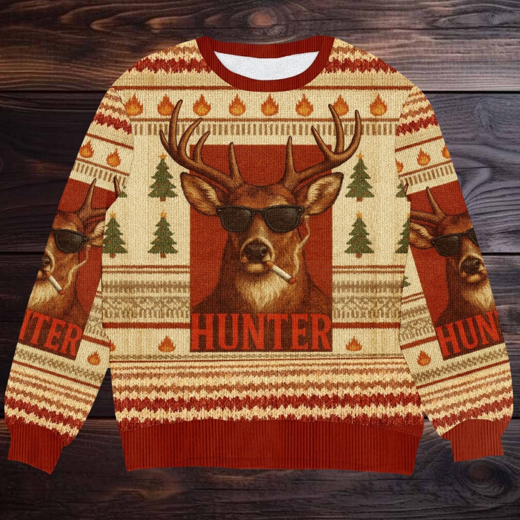 Hunter Smoking Deer Ugly Christmas Sweater, Funny Holiday Knit for Hunters and Outdoorsmen Hunter Smoking Deer Ugly Christmas Sweater, Funny Holiday Knit for Hunters and Outdoorsmen