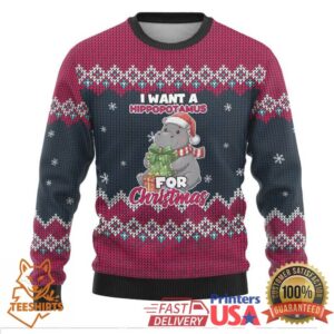 I Want A Hippopotamus Christmas Design Ugly Christmas Sweater Xmas Holiday Patterns