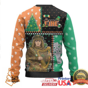 Ireland Christmas Ugly Christmas Sweater Wren Boy With Shamrock Xmas Tree