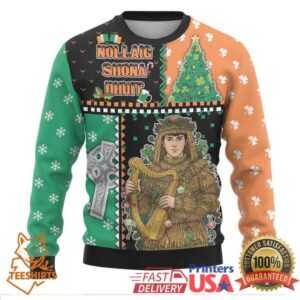 Ireland Christmas Ugly Christmas Sweater Wren Boy With Shamrock Xmas Tree