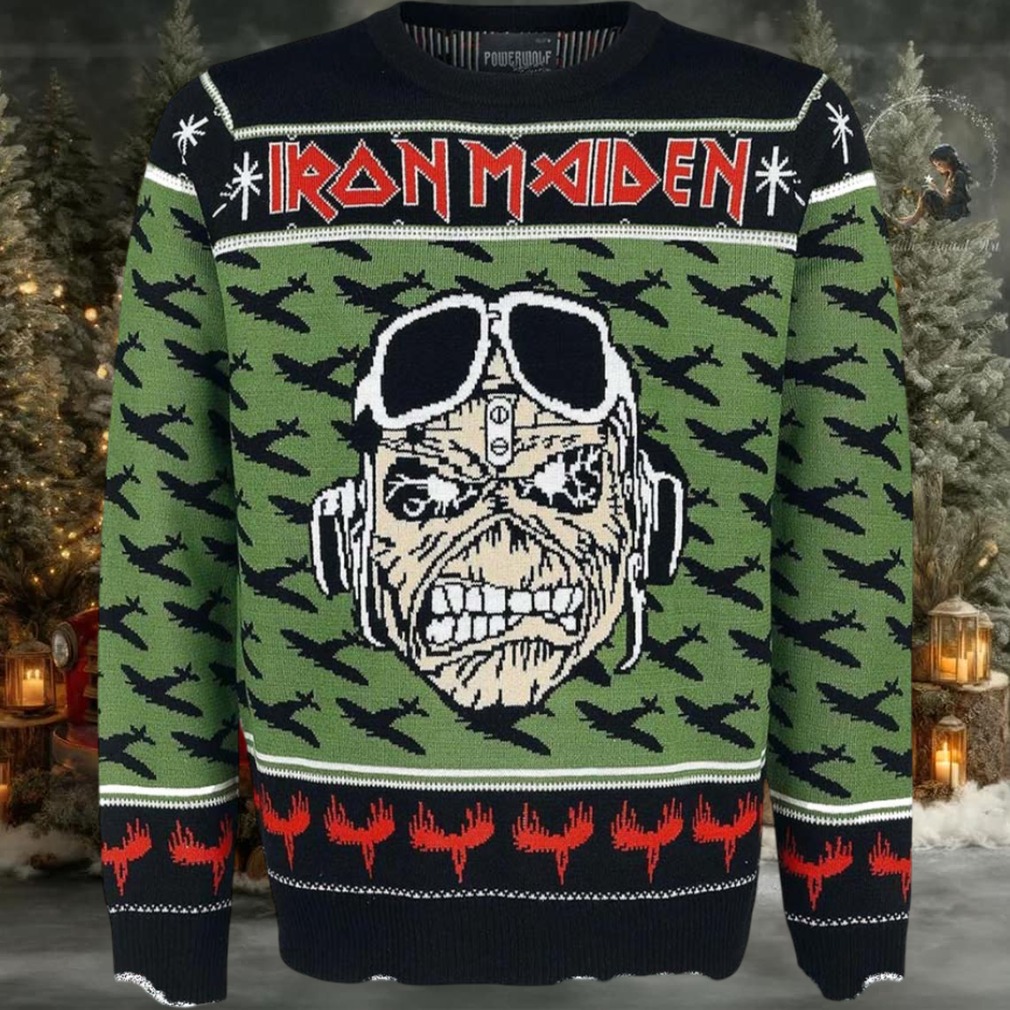 Iron Maiden A Matter of Life and Death Pilot Eddie With Airplane Pattern Ugly Christmas Sweater Iron Maiden A Matter of Life and Death Pilot Eddie With Airplane Pattern Ugly Christmas Sweater