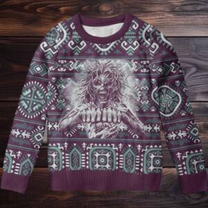 Iron Maiden Eddie Fist Maiden FC Tattoo Retro Knitted Ugly Christmas Sweater