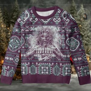 Iron Maiden Eddie Fist Maiden FC Tattoo Retro Knitted Ugly Christmas Sweater