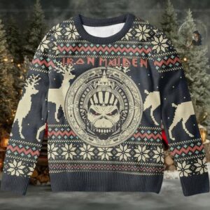 Iron Maiden Mayan Eddie Reindeer Pattern Xmas Gift Holiday 2025 Ugly Christmas Sweater