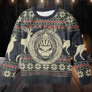 Iron Maiden Mayan Eddie Reindeer Pattern Xmas Gift Holiday 2025 Ugly Christmas Sweater