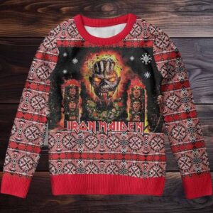 Iron Maiden Mayan Eddie The Book Of Souls Vintage Style Knitted Ugly Christmas Sweater
