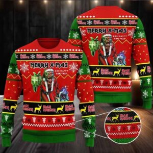 Iron Maiden Santa Eddie Merry Xmas And Happy New Year 2025 Holiday Gift Knitted Ugly Christmas Sweater