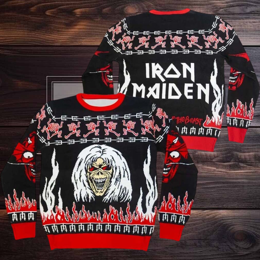 Iron Maiden The Number Of The Beast Eddie And Devil Ugly Christmas Sweater Iron Maiden The Number Of The Beast Eddie And Devil Ugly Christmas Sweater
