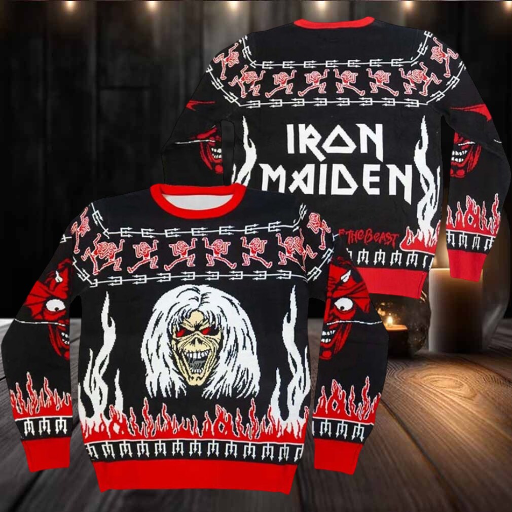 Iron Maiden The Number Of The Beast Eddie And Devil Ugly Christmas Sweater Iron Maiden The Number Of The Beast Eddie And Devil Ugly Christmas Sweater