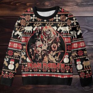 Iron Maiden The Number Of The Beast With Band Member Photo Ugly Christmas Sweater