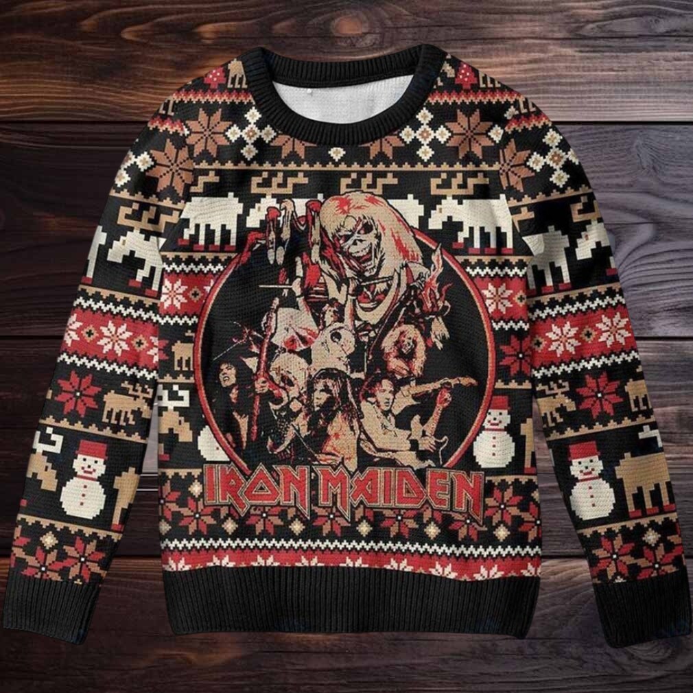 Iron Maiden The Number Of The Beast With Band Member Photo Ugly Christmas Sweater Iron Maiden The Number Of The Beast With Band Member Photo Ugly Christmas Sweater