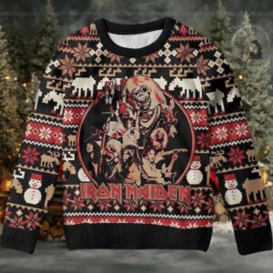 Iron Maiden The Number Of The Beast With Band Member Photo Ugly Christmas Sweater