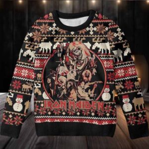 Iron Maiden The Number Of The Beast With Band Member Photo Ugly Christmas Sweater