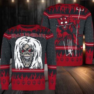 Iron Maiden The Number of the Beast Eddie And The Little Devil Xmas Gift 2025 Ugly Christmas Sweater
