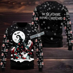 Jack Skellington Christmas Tree Ho Ho Ho Ugly Christmas Sweater Black