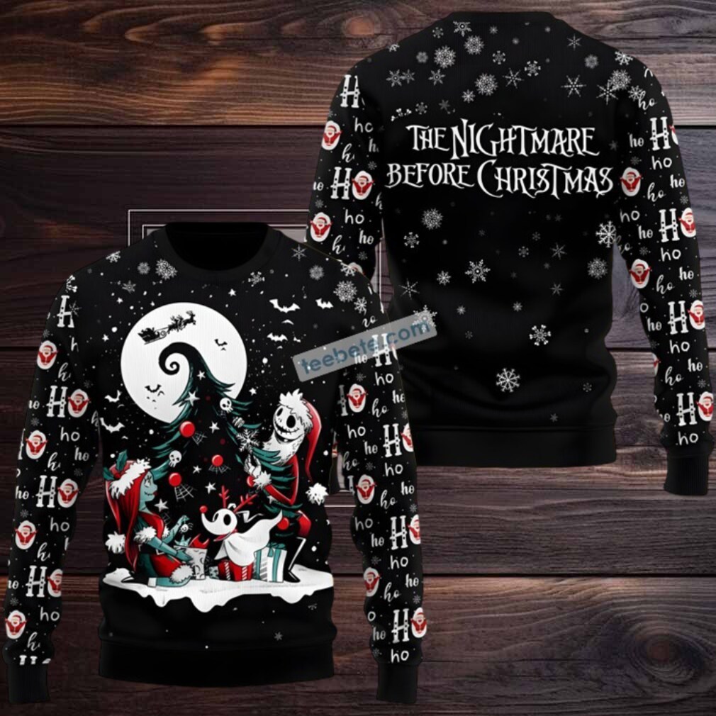 Jack Skellington Christmas Tree Ho Ho Ho Ugly Christmas Sweater Black Jack Skellington Christmas Tree Ho Ho Ho Ugly Christmas Sweater Black