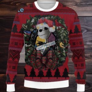 Jack Skellington Christmas Wreath Ugly Christmas Sweater Family Red