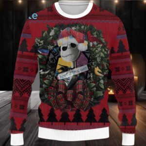 Jack Skellington Christmas Wreath Ugly Christmas Sweater Family Red