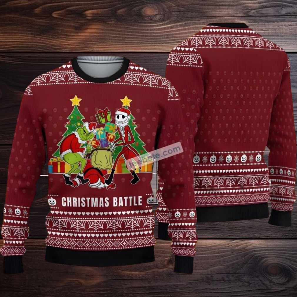 Jack Skellington Grinch Battle Ugly Christmas Sweater Family Red Jack Skellington Grinch Battle Ugly Christmas Sweater Family Red