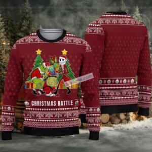 Jack Skellington Grinch Battle Ugly Christmas Sweater Family Red
