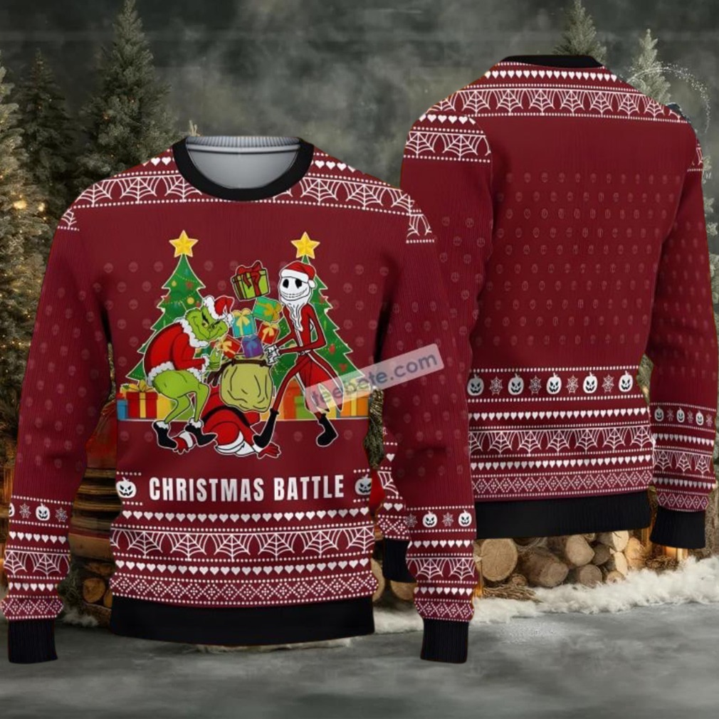 Jack Skellington Grinch Battle Ugly Christmas Sweater Family Red Jack Skellington Grinch Battle Ugly Christmas Sweater Family Red