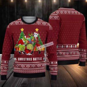 Jack Skellington Grinch Battle Ugly Christmas Sweater Family Red
