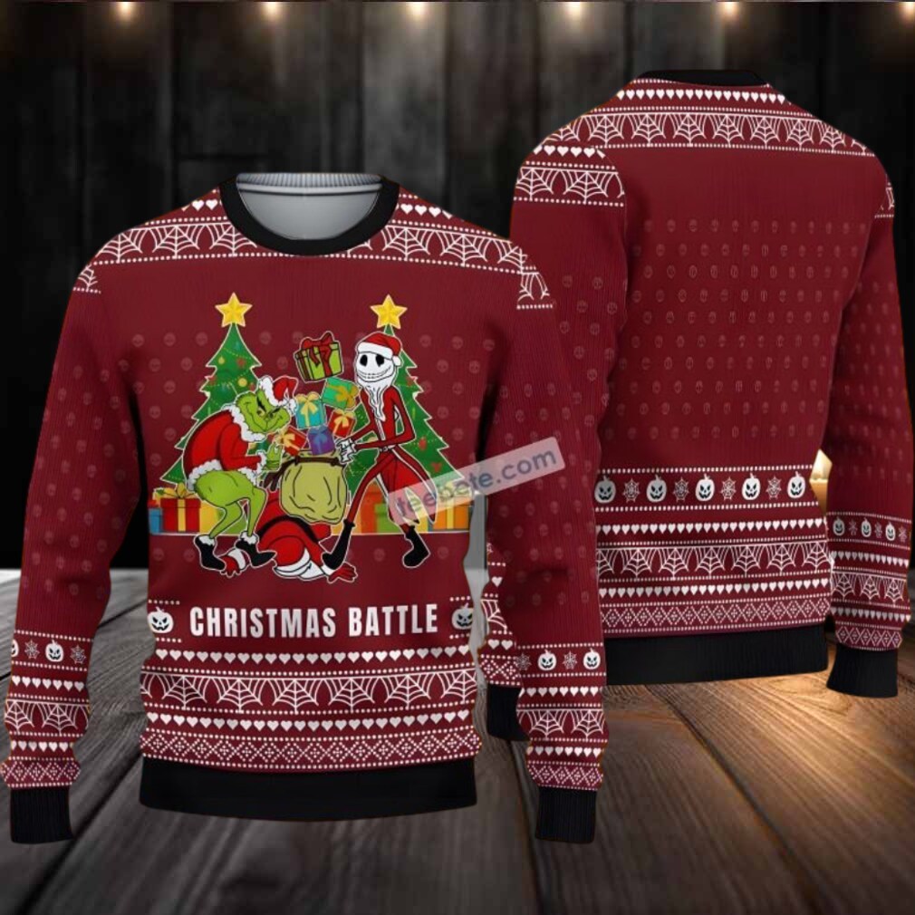 Jack Skellington Grinch Battle Ugly Christmas Sweater Family Red Jack Skellington Grinch Battle Ugly Christmas Sweater Family Red