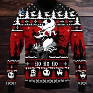 Jack Skellington Ho Ho Ho Ugly Christmas Sweater Cool Black Red