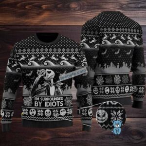 Jack Skellington Im Surrounded By Idiots Ugly Christmas Sweater Mens Black
