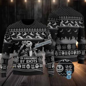 Jack Skellington Im Surrounded By Idiots Ugly Christmas Sweater Mens Black