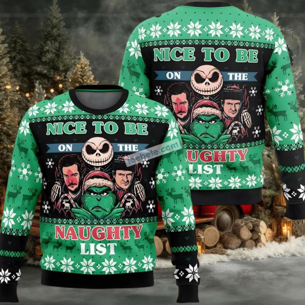 Jack Skellington Nice To Be On The Naughty List Ugly Christmas Sweater Green Jack Skellington Nice To Be On The Naughty List Ugly Christmas Sweater Green