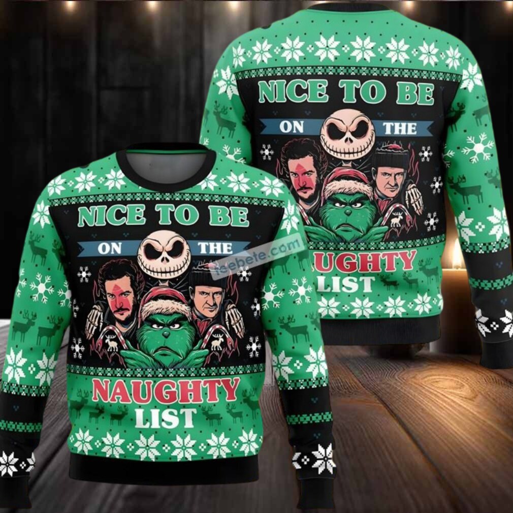 Jack Skellington Nice To Be On The Naughty List Ugly Christmas Sweater Green Jack Skellington Nice To Be On The Naughty List Ugly Christmas Sweater Green