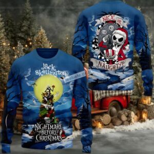 Jack Skellington Nightmare Before Christmas Ugly Christmas Sweatshirt Blue Best