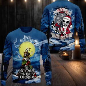 Jack Skellington Nightmare Before Christmas Ugly Christmas Sweatshirt Blue Best