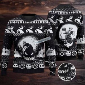 Jack Skellington Oogie Boogie Ugly Christmas Sweater Family Black White
