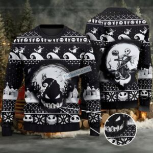 Jack Skellington Oogie Boogie Ugly Christmas Sweater Family Black White
