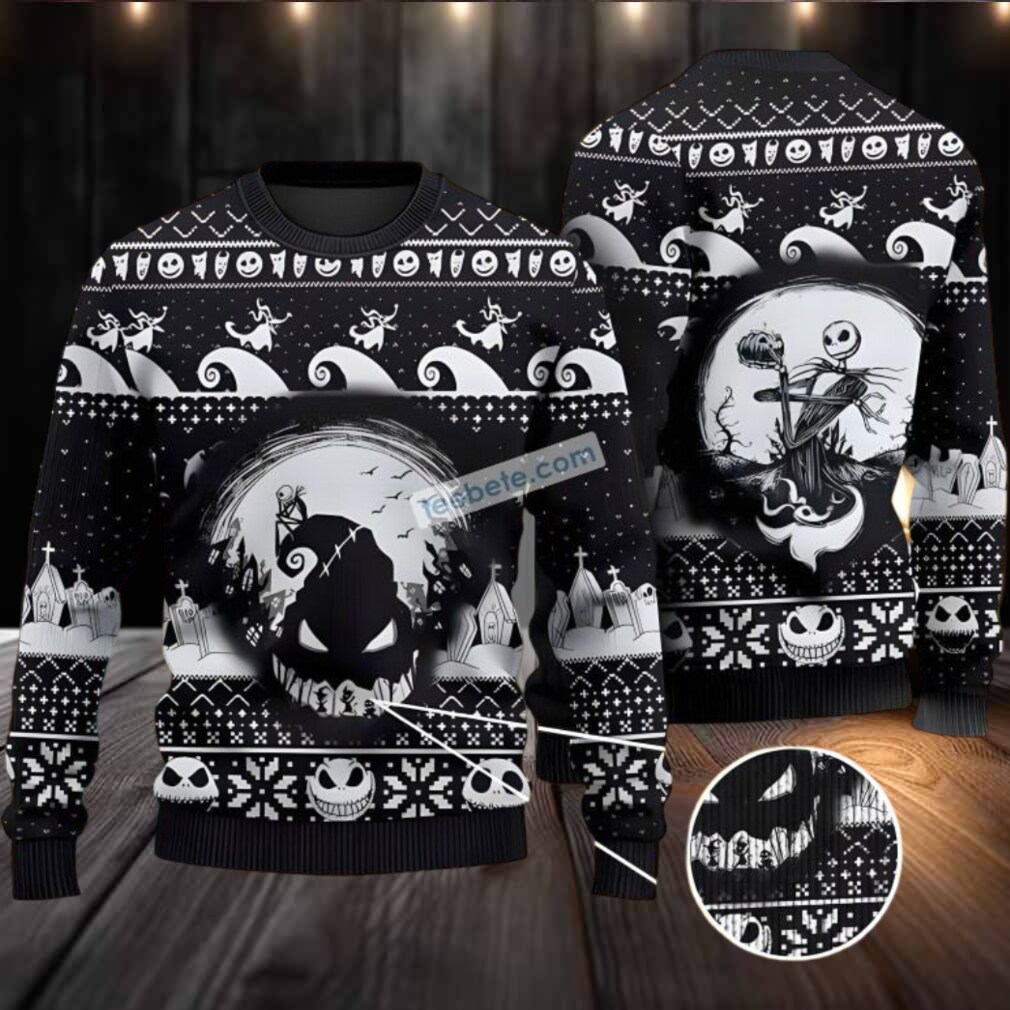 Jack Skellington Oogie Boogie Ugly Christmas Sweater Family Black White Jack Skellington Oogie Boogie Ugly Christmas Sweater Family Black White