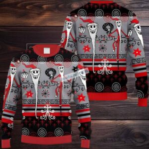 Jack Skellington Pumpkin King Santa Claus Ugly Christmas Sweater Couples Red Black