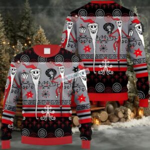 Jack Skellington Pumpkin King Santa Claus Ugly Christmas Sweater Couples Red Black