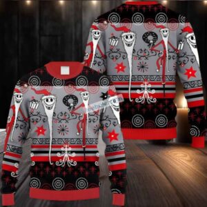 Jack Skellington Pumpkin King Santa Claus Ugly Christmas Sweater Couples Red Black