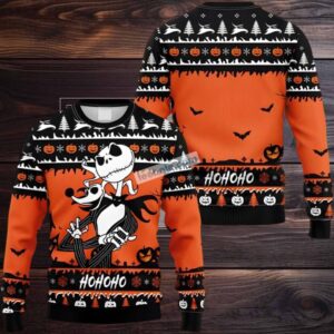 Jack Skellington Pumpkin Zero Ugly Christmas Sweater Ladies Black Orange