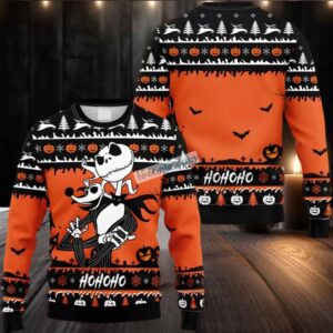 Jack Skellington Pumpkin Zero Ugly Christmas Sweater Ladies Black Orange