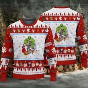 Jack Skellington Sally And Boogie Ugly Christmas Sweater Funny Adults Red White