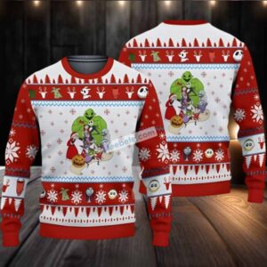 Jack Skellington Sally And Boogie Ugly Christmas Sweater Funny Adults Red White