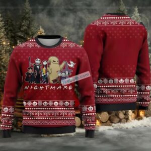 Jack Skellington Sally Clown Lock Nightmare Ugly Christmas Sweater Friends Red