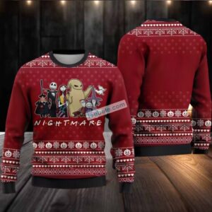 Jack Skellington Sally Clown Lock Nightmare Ugly Christmas Sweater Friends Red
