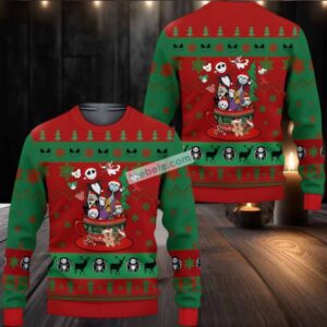 Jack Skellington Sally Clown Lock Zero Ugly Christmas Sweater Vintage Red Green