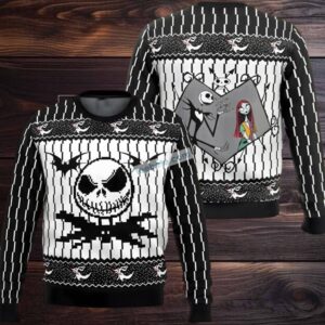 Jack Skellington Sally Ugly Christmas Sweatshirt Womens Black White