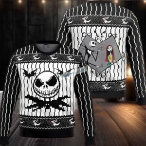 Jack Skellington Sally Ugly Christmas Sweatshirt Womens Black White